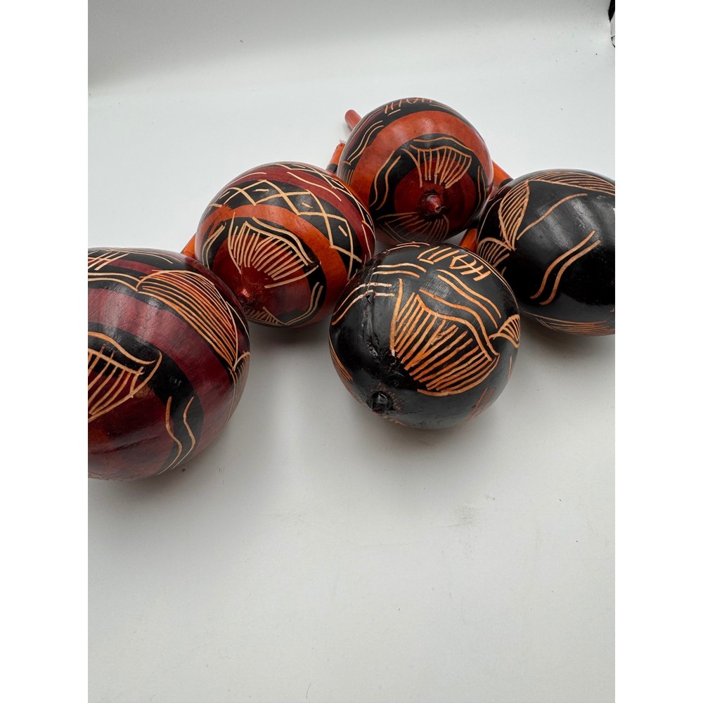 Vintage Hand Carved Gourd Maracas Set of 5 Latin Folk Art Percussion Instruments